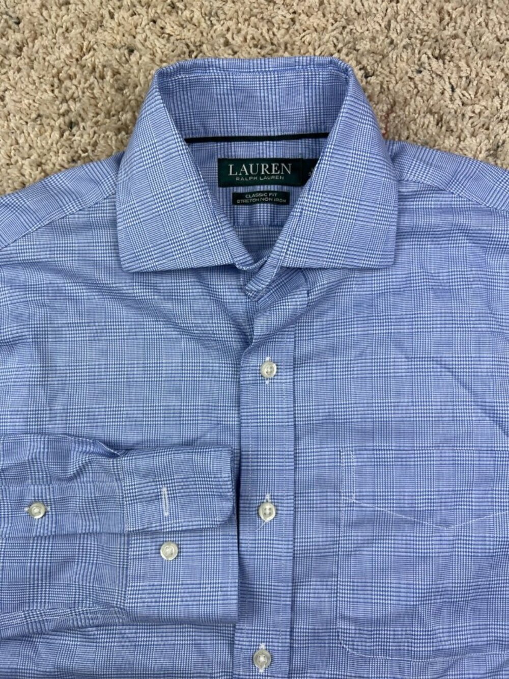 LAUREN RALPH LAUREN Classic Fit STRETCH Button Up Shirt 14.5 32/33 Blue Plaid